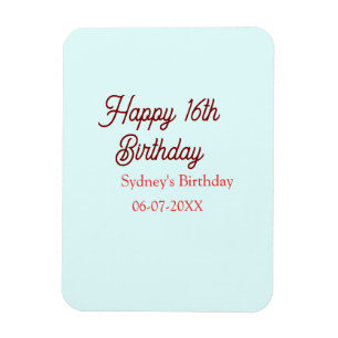 Ímã Azul pastel vermelho feliz aniversário de 16 anos 