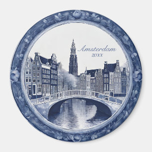 Imã Azul Personalizado Delft Amsterdã Lembrança