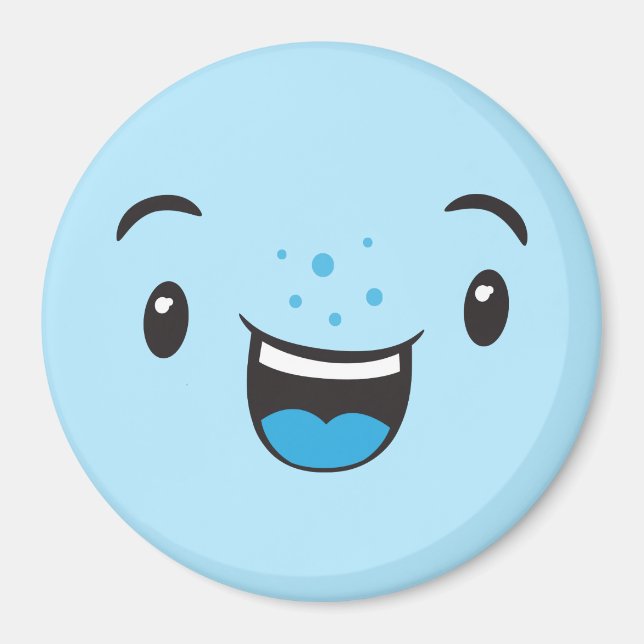 Imã Azul sorrindo Kawaii Face Magnet (Frente)