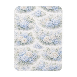 Ímã Azul Suave Branco Floral Elegante Romântico Aquare