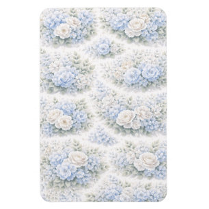 Ímã Azul Suave Branco Floral Elegante Romântico Aquare