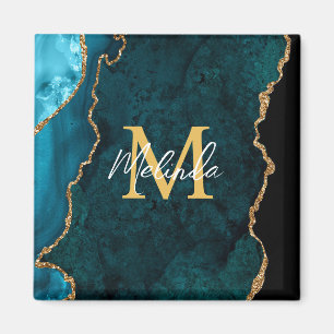 Imã Azul Teal e Agato Marble Dourado