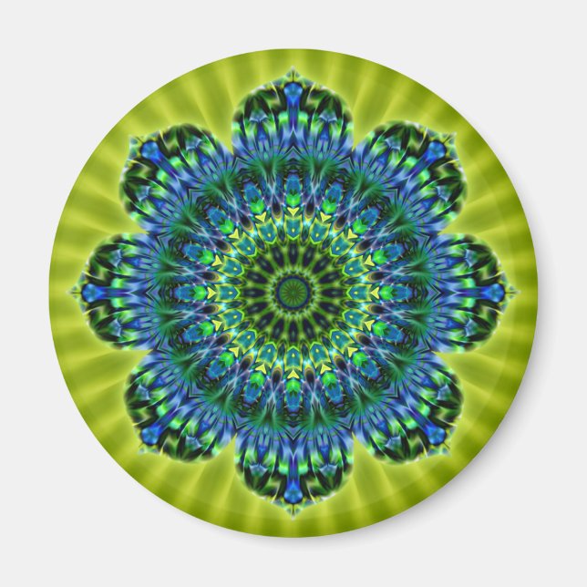 Imã Azul verde Mandala | Flor verde-claro (Frente)