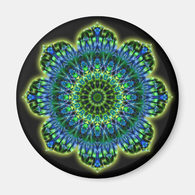 Imã Azul verde Mandala | preto (Frente)