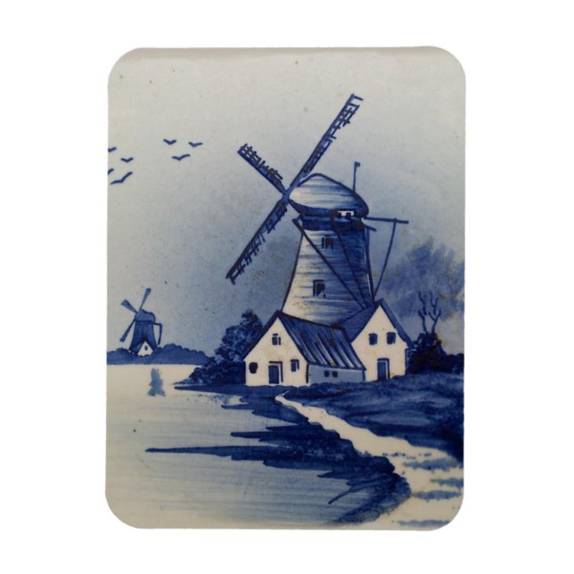 Ímã Azul Vintage Delft Moinho de Vento Branco (Vertical)