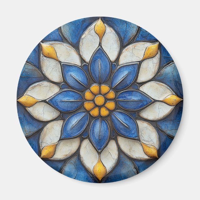 Imã Azulejo Azul Azul Branco e Amarelo (Frente)