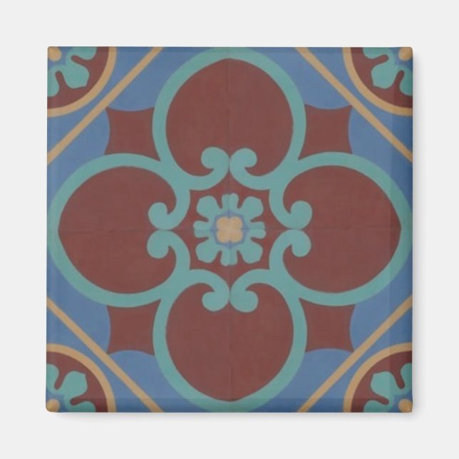 Imã Azulejo azul de marrom (Frente)