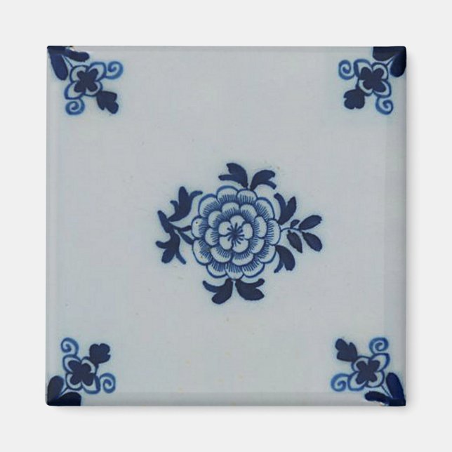 Imã Azulejo Azul Delft Antiquário Clássico - Motif Flo (Frente)
