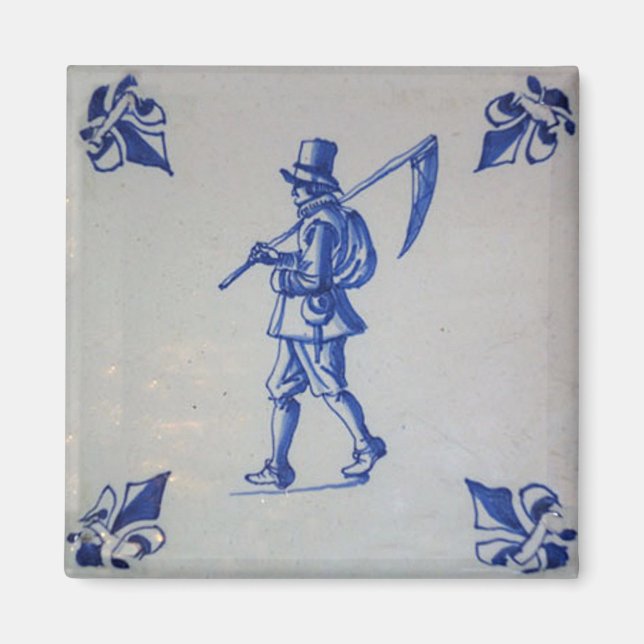 Imã Azulejo Azul Delft - Carregando de força ou enferm (Frente)