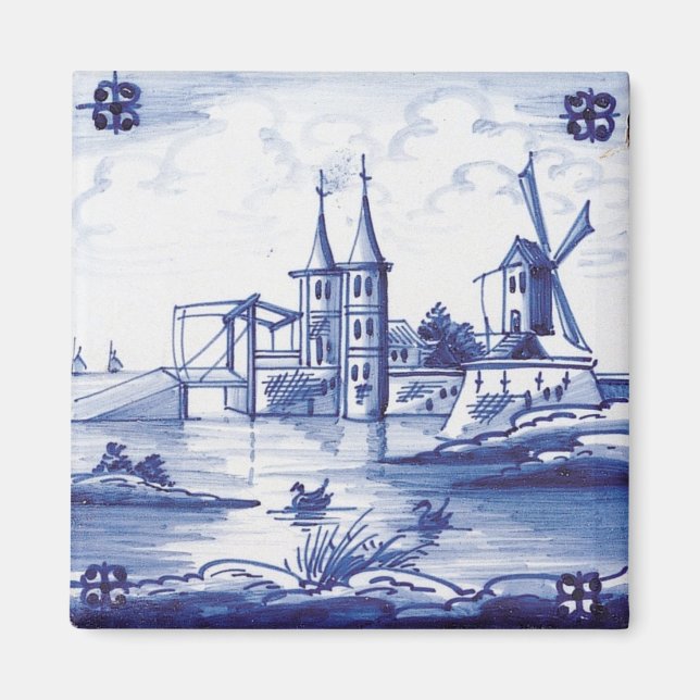 Imã Azulejo azul tradicional neerlandês (Frente)