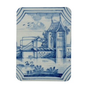 Ímã Azulejo de Delft que mostra um drawbridge sobre um