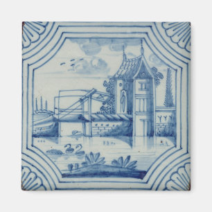 Imã Azulejo de Delft que mostra um drawbridge sobre um