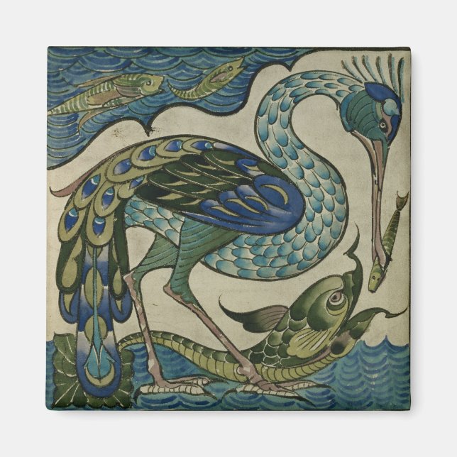 Imã Azulejo de leão e peixe, por Walter Crane (Frente)