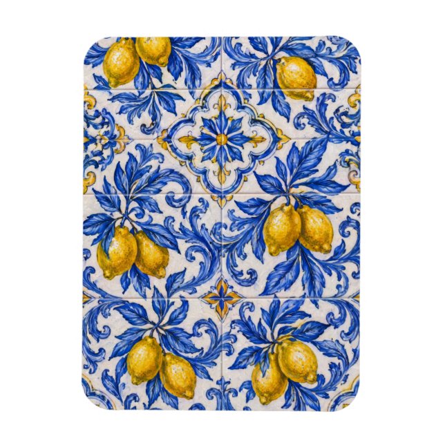 Ímã Azulejo de Telha de Limão Azul (Vertical)
