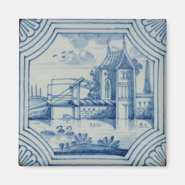 Imã Azulejo Delft mostrando uma ponte de levante sobre (Frente)