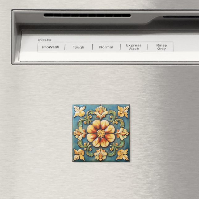 Imã Azulejo italiano de flores amarelas (In Situ (Dishwasher))