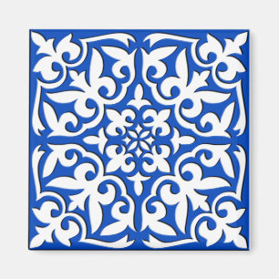 Imã Azulejo marroquino - azuis cobaltos e branco