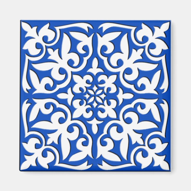 Imã Azulejo marroquino - azul de cobalto e branco (Frente)