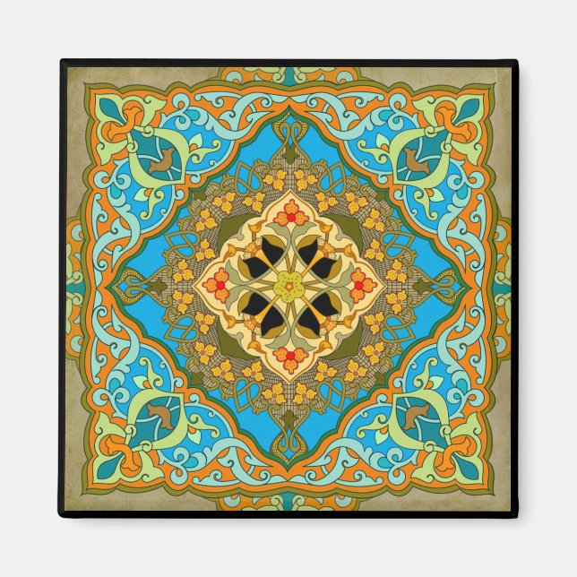 Imã Azulejo marroquino - Azul-dourado (Frente)