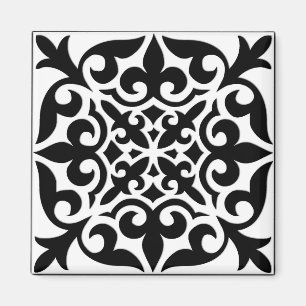 Imã Azulejo marroquino - branco com fundo preto