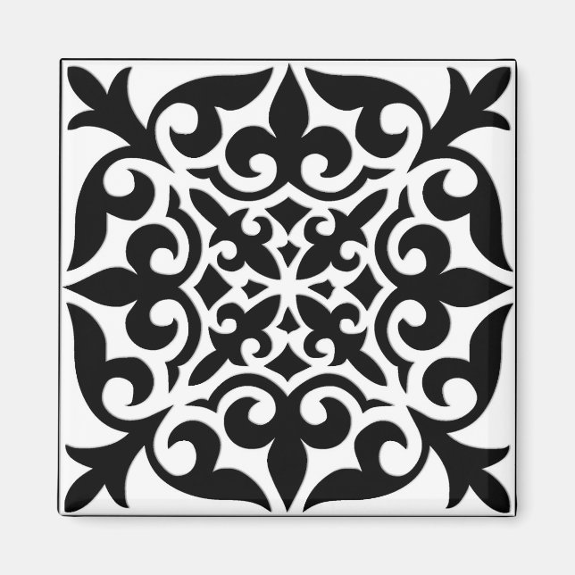 Imã Azulejo marroquino - branco com fundo preto (Frente)