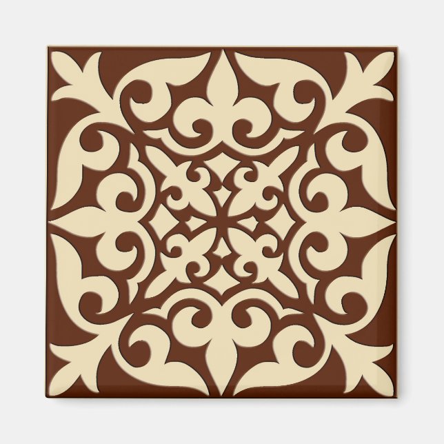 Imã Azulejo marroquino - chocolate castanho e bege (Frente)
