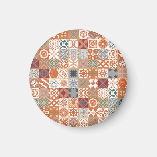 Imã Azulejo marroquino laranja (Frente)