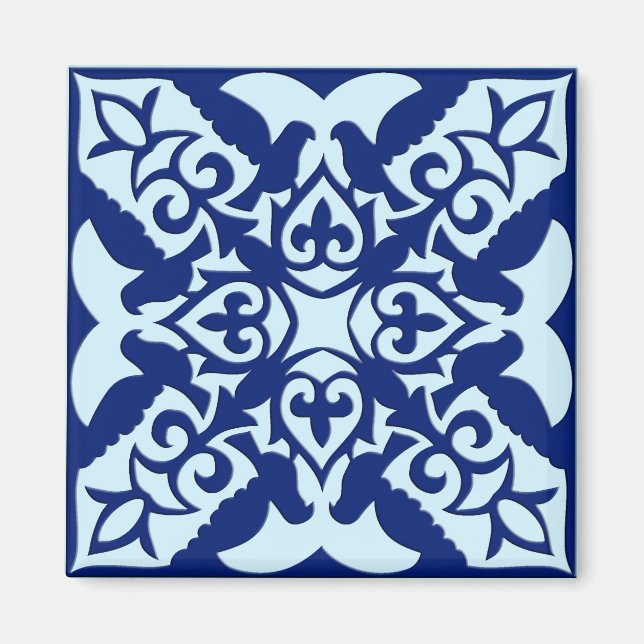 Imã Azulejo marroquino - marinho e azul-claro (Frente)