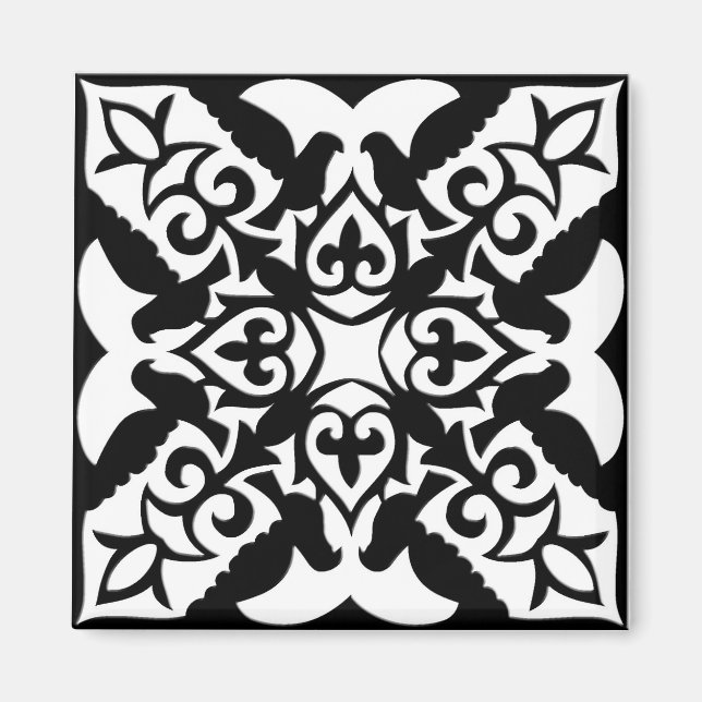 Imã Azulejo marroquino - preto com fundo branco (Frente)