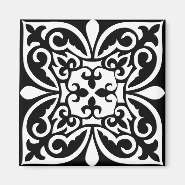 Imã Azulejo marroquino - preto com fundo branco (Frente)