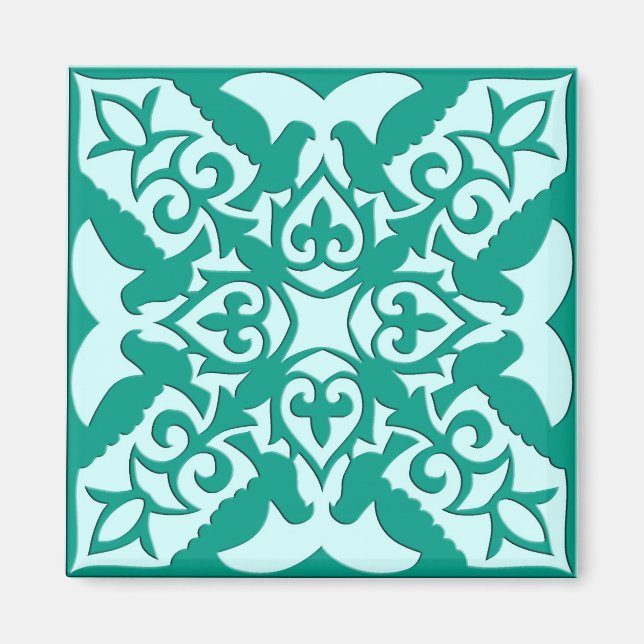 Imã Azulejo marroquino - turquesa e aqua (Frente)