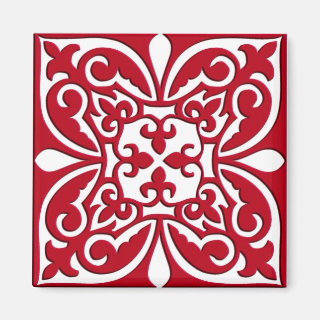 Imã Azulejo marroquino - vermelho escuro e branco (Frente)