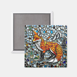 Imã Azulejo mosaico Fox Willife Art