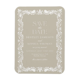 Ímã Azulejo Talavera Bege Festa Espanhola Salve a Data