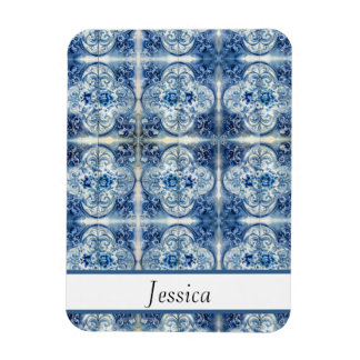 Ímã Azulejos Antigos no Azul Delft personalizável