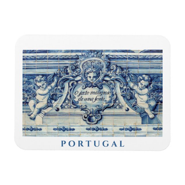 Ímã Azulejos de paredes brancas e azuis portuguesas co (Horizontal)