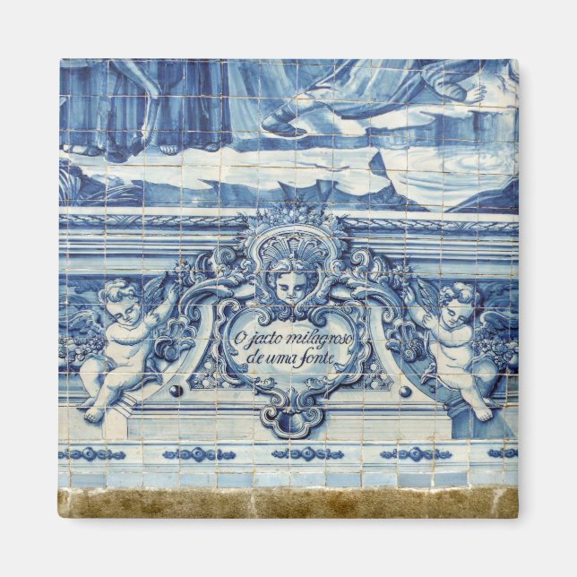 Imã Azulejos de paredes brancas e azuis portuguesas co (Frente)