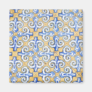 Imã Azulejos Espanhóis - Azulejo Azul, Amarelo e Bran