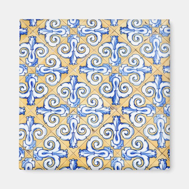 Imã Azulejos Espanhóis - Azulejo Azul, Amarelo e Branc (Frente)