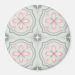 Imã Azulejos Florais Verde Pastel