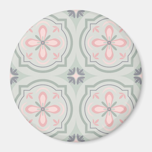 Imã Azulejos Florais Verde Pastel (Frente)