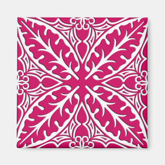 Imã Azulejos marroquinos - magenta e branco (Frente)