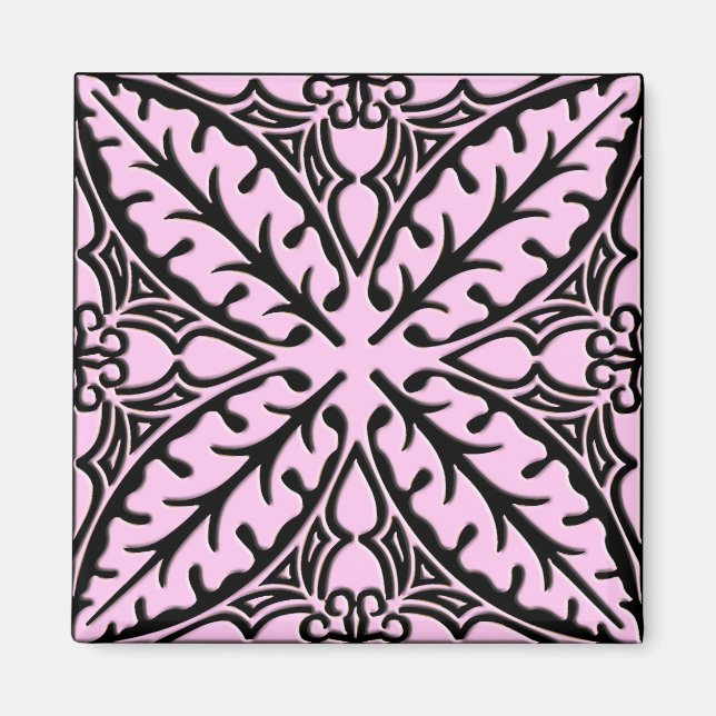 Imã Azulejos marroquinos - rosa-gelo e preto (Frente)