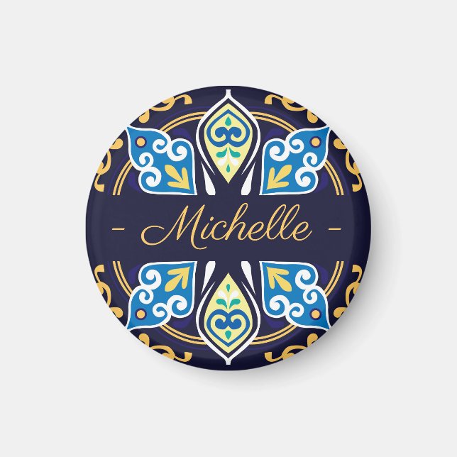 Imã Azulejos orientais, Azulejos, com nome redondo (Frente)