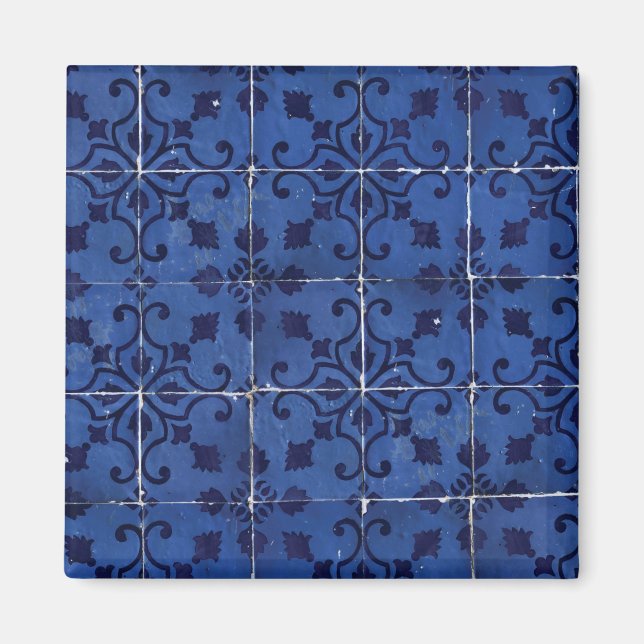 Imã Azulejos Portugueses - Design Azulejo Azul Folha F (Frente)