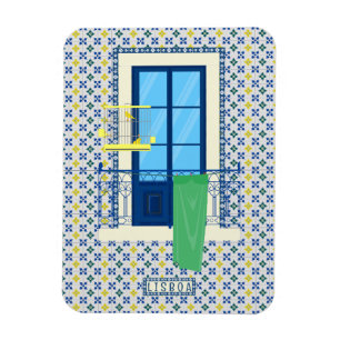 Ímã Azulejos portugueses e varanda de janela com aves