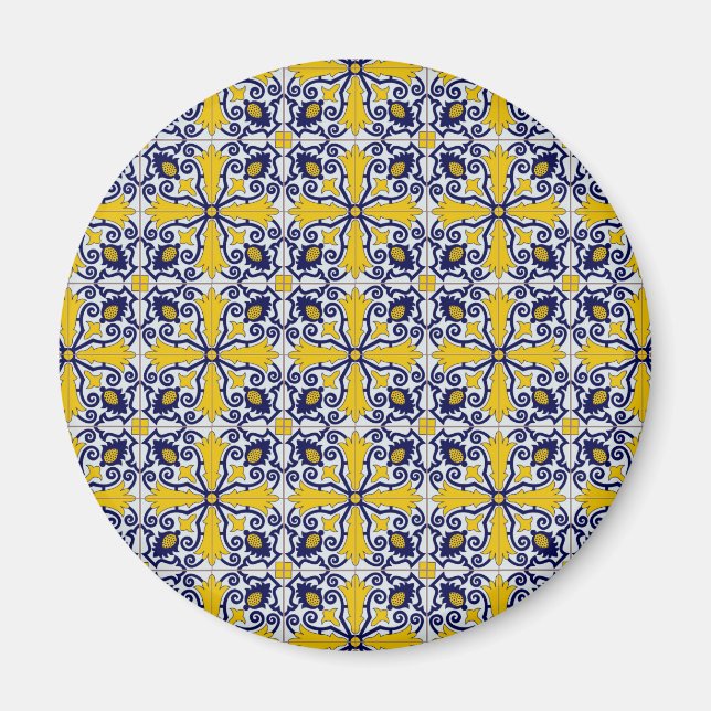 Imã Azulejos portugueses em azul e amarelo no Natal (Frente)