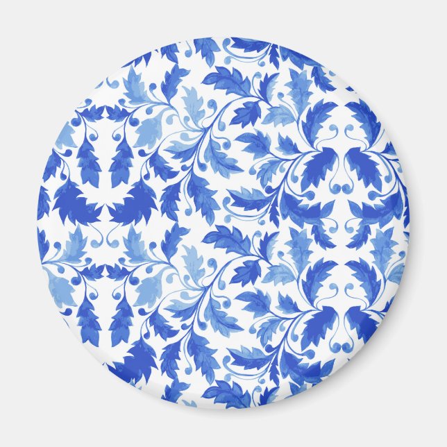 Imã Azulejos portugueses Flores e folhas azuis (Frente)