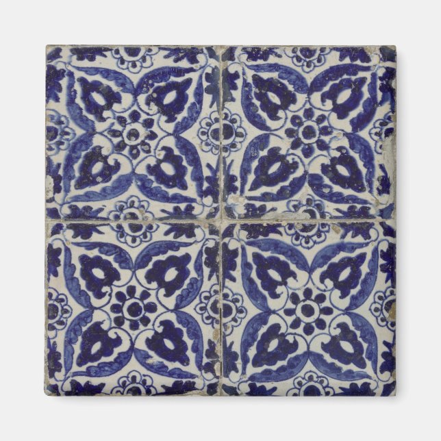 Imã Azulejos Russos Italianos Azulejo Azul Branco Geom (Frente)
