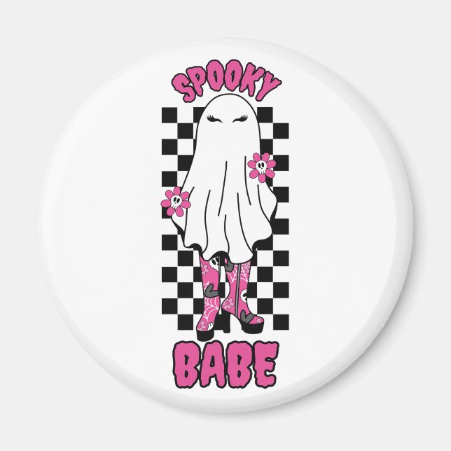 Imã "Babe Louco" Mulher Fantasma de Halloween - Rosa R (Frente)